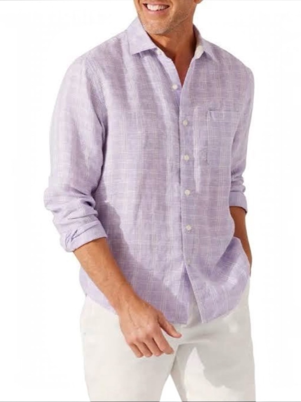 Tommy Bahama Linen Ventana Plaid Shirt L Mens